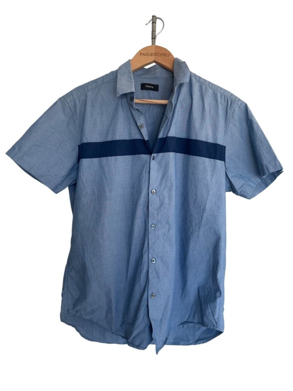 Theory Men's LG Blue Short Sleeve Cotton Button Down Casual Coastal
